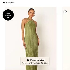 Petal & Pup Olive Green Pleated Halter Maxi Dress